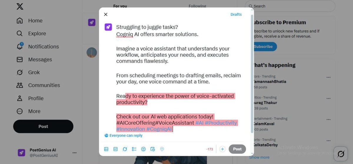 PostGeniusAI's tweet image. Struggling to create engaging content?

PostGenius helps transform lifeless posts into conversation starters.

Check out how we helped one user go from bland updates to compelling, on-brand content, effortlessly.

Ready to unlock your potential?
#ContentCreation #ContentStrategy