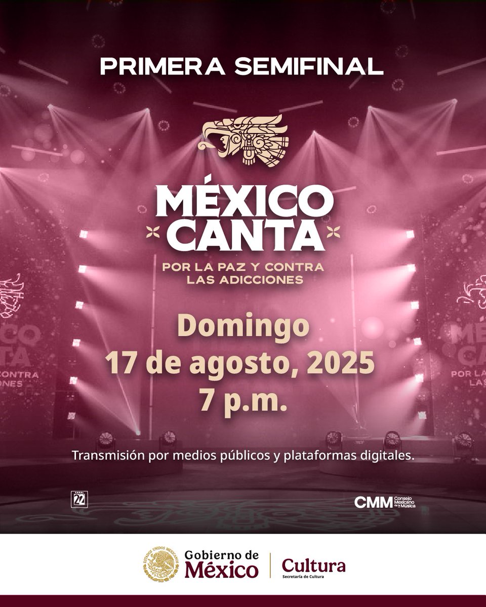 Consejo Mexicano de la Música (@cmmoficial_) on Twitter photo Desde el Consejo Mexicano de la Música estamos felices de iniciar <a href="/MexicoCanta_/">México Canta</a>, dando a conocer la #NuevaMusicaMexicana.
Hoy a partir de las 19:00 horas en <a href="/Canal22/">Canal 22 México</a> y todos los medios públicos, comenzaremos a cambiar la narrativa de la música en México.
¡No te la pierdas! Desde el Consejo Mexicano de la Música estamos felices de iniciar <a href="/MexicoCanta_/">México Canta</a>, dando a conocer la #NuevaMusicaMexicana.
Hoy a partir de las 19:00 horas en <a href="/Canal22/">Canal 22 México</a> y todos los medios públicos, comenzaremos a cambiar la narrativa de la música en México.
¡No te la pierdas!