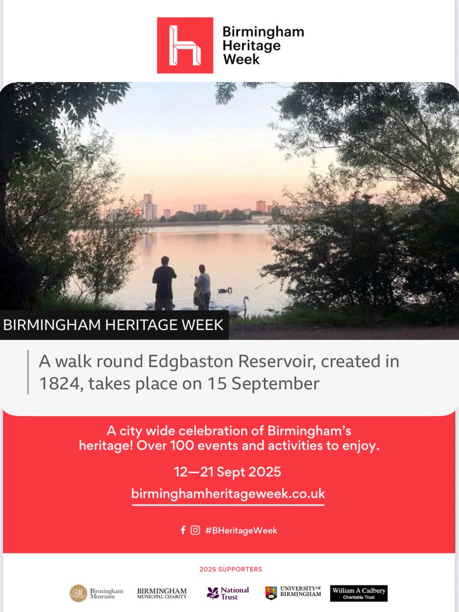 Friends of Edgbaston Reservoir (@edgresfriends) on Twitter photo FER  will host a heritage walk around Edgbaston Reservoir celebrating its 200 year history
 Meet at The Lodge,  Reservoir Road entrance at 6pm on Monday 15 Sept . 
The circuit  path is accessible however  there are no toilets on site . 
The event is free
No booking required FER  will host a heritage walk around Edgbaston Reservoir celebrating its 200 year history
 Meet at The Lodge,  Reservoir Road entrance at 6pm on Monday 15 Sept . 
The circuit  path is accessible however  there are no toilets on site . 
The event is free
No booking required