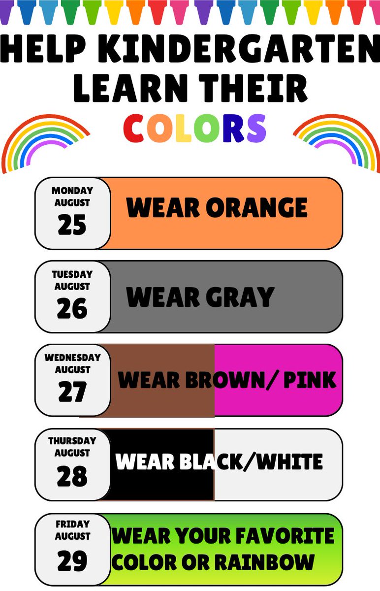 All our Kindergarten friends will be together for the 1st time Monday. Let’s celebrate by helping them learn their colors! #WeAreRSE