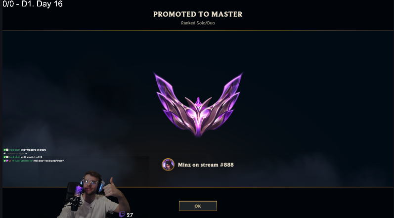 TheMinzCon's tweet photo. First time me getting Master on stream only since 2015... Success https://t.co/Or1JCm2un7