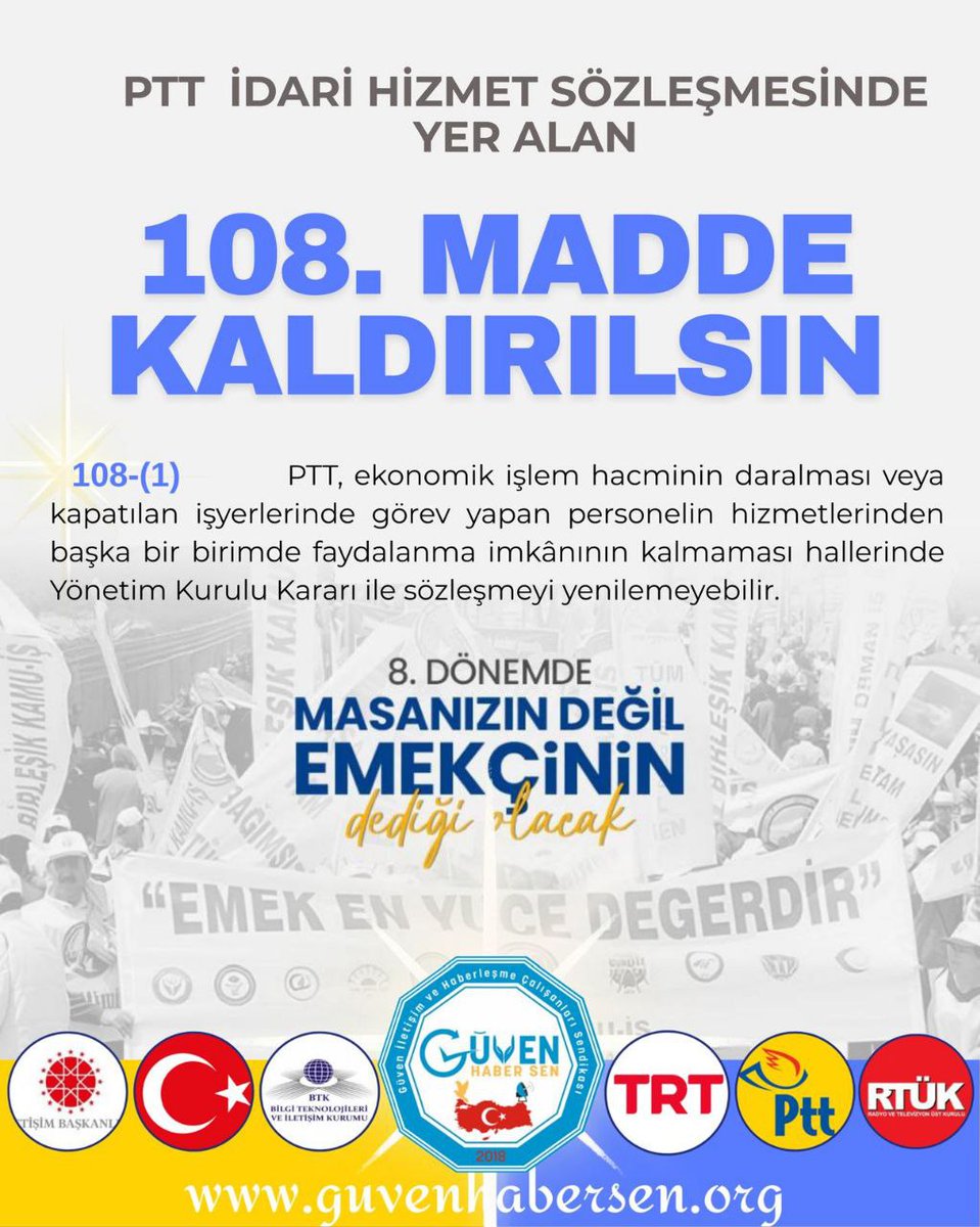 Uğur SOLAK (@ugursolak34) on Twitter photo Neredesin İHS'li arkadaşım ses ver!
PTT İHS'li personelin 108. Madde olmasın!
<a href="/eczozgurozel/">Özgür Özel</a>
<a href="/gamzetascier/">Gamze ŞENGEL TAŞCIER</a>
<a href="/csgbakanligi/">T.C. Çalışma ve Sosyal Güvenlik Bakanlığı</a>
<a href="/GuvenHaberSen/">GÜVEN HABER-SEN</a>
<a href="/kamuiskonf/">Birleşik Kamu-İş Konfederasyonu</a>
#SefaletTeklifineCevabımızGrev Neredesin İHS'li arkadaşım ses ver!
PTT İHS'li personelin 108. Madde olmasın!
<a href="/eczozgurozel/">Özgür Özel</a>
<a href="/gamzetascier/">Gamze ŞENGEL TAŞCIER</a>
<a href="/csgbakanligi/">T.C. Çalışma ve Sosyal Güvenlik Bakanlığı</a>
<a href="/GuvenHaberSen/">GÜVEN HABER-SEN</a>
<a href="/kamuiskonf/">Birleşik Kamu-İş Konfederasyonu</a>
#SefaletTeklifineCevabımızGrev