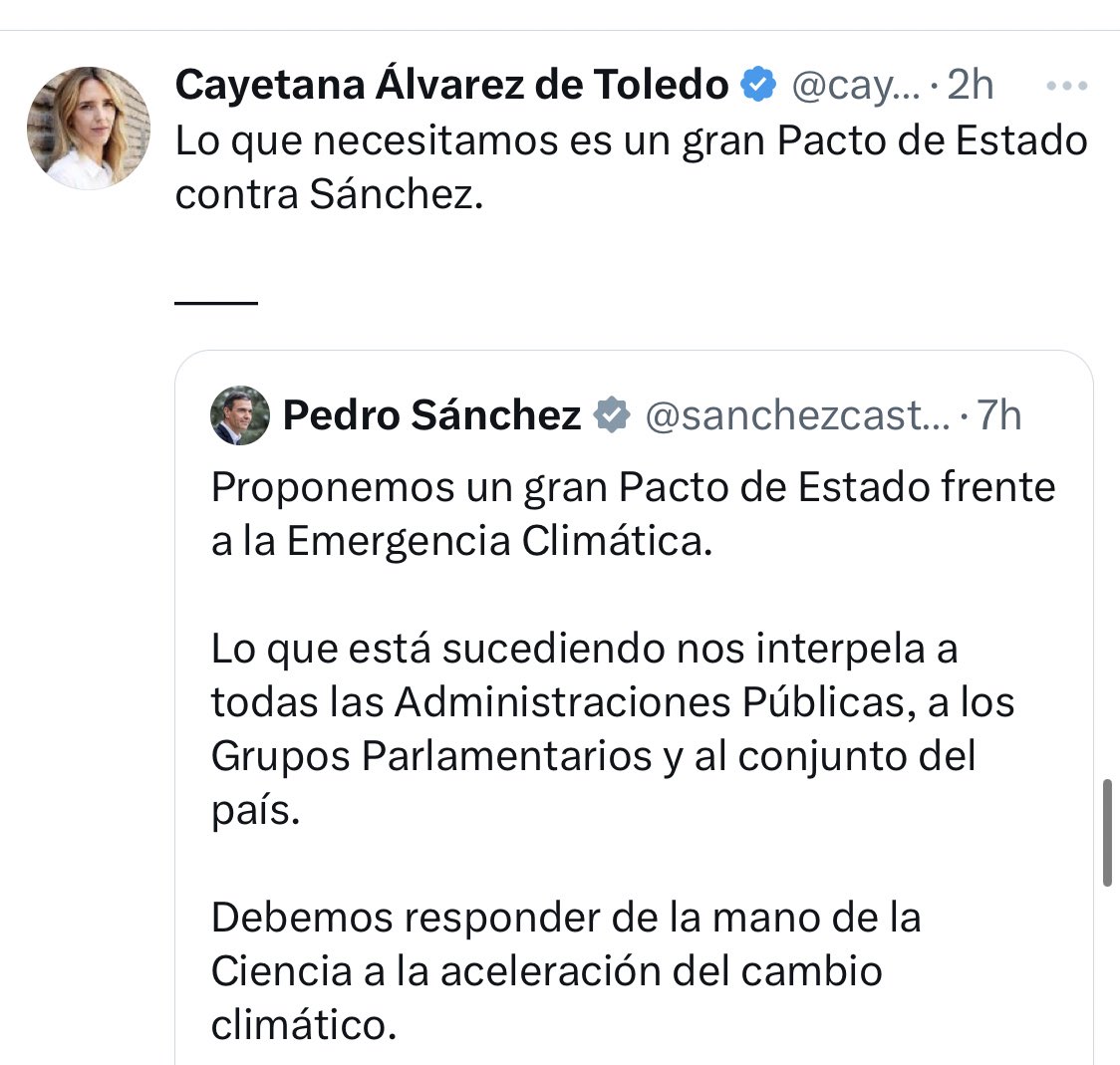 Max Pradera 🚀 (@maxpradera) on Twitter photo 🧵1. Cayetana Álvarez de Toledo ha vuelto a tuitear con espuma en la boca:
“Lo que necesitamos es un gran Pacto de Estado contra Sánchez.” <a href="/cayetanaAT/">Cayetana Álvarez de Toledo</a>
No es política, es personal. Es la rabia de quien no soporta que el chico del instituto público haya llegado más lejos 🧵1. Cayetana Álvarez de Toledo ha vuelto a tuitear con espuma en la boca:
“Lo que necesitamos es un gran Pacto de Estado contra Sánchez.” <a href="/cayetanaAT/">Cayetana Álvarez de Toledo</a>
No es política, es personal. Es la rabia de quien no soporta que el chico del instituto público haya llegado más lejos