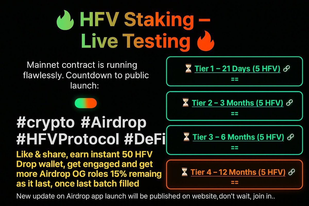 HFVProtocol's tweet image. #crypto #Airdrop #HFVProtocol #DeFi #cryptonew
Follow and share