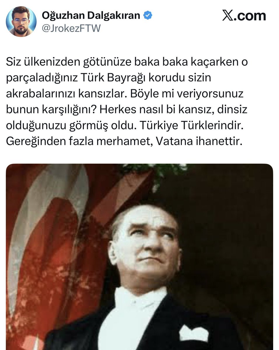 Hayatını kaybeden Oğuzhan ‘Jrokez’ Dalgakıran’ın bir paylaşımı:

“Türkiye, Türklerindir. Gereğinden fazla merhamet, vatana ihanettir.”