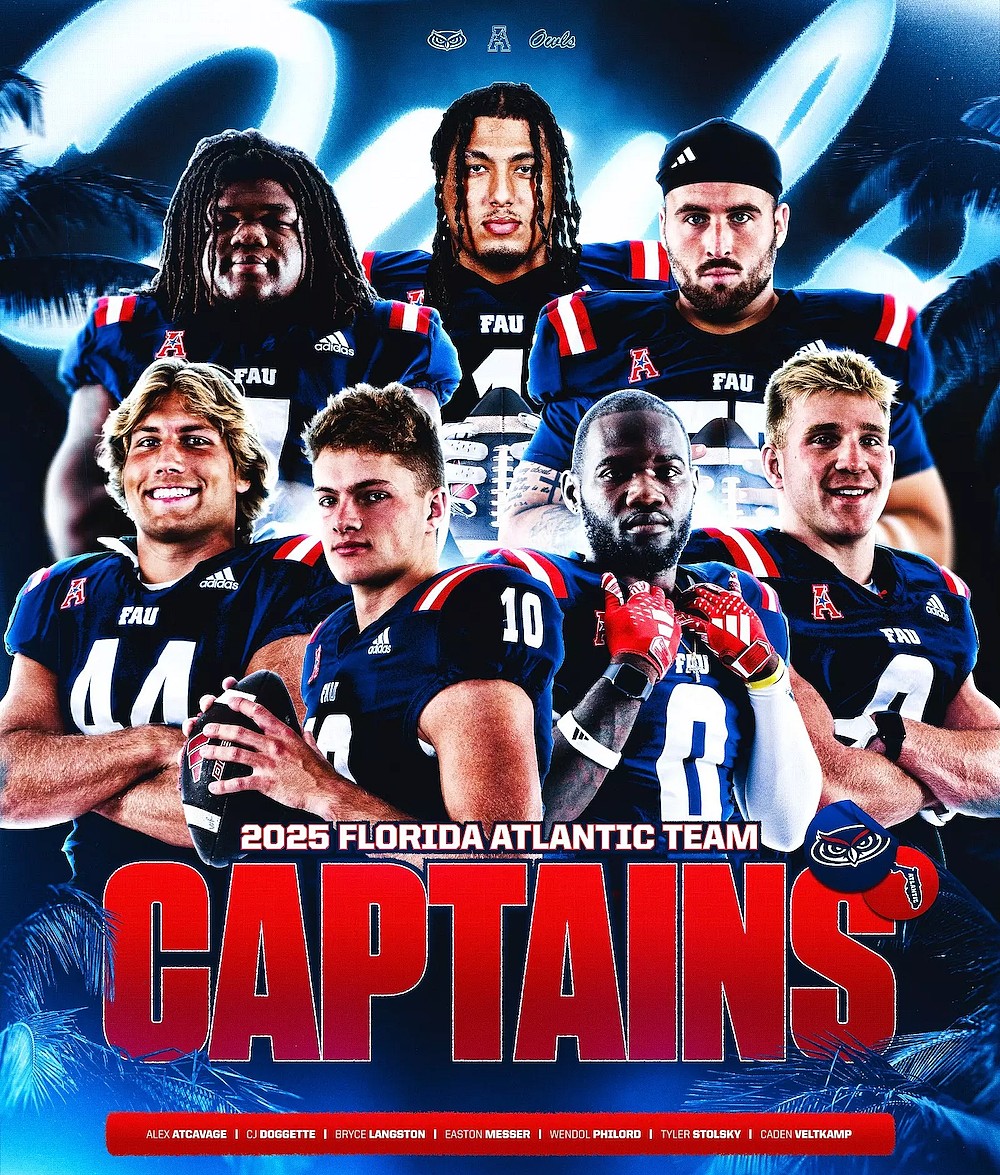 FAU Owls Nest (@fau_owls_nest) on Twitter photo 🚨BREAKING🚨 #FAU Coach <a href="/ZKittley/">Zach Kittley</a> has announced the 2025 Owl Team Captains: OL <a href="/AlexAtcavage/">Alex Atcavage</a> DT <a href="/dawggette/">CJ Doggette Jr. ✞</a> DT <a href="/brycelangston11/">Bryce Langston</a> WR <a href="/EastonMesser/">Easton Messer</a> DB <a href="/wendolphilord12/">Wendol Philord Jr.</a> LB <a href="/TylerStolsky/">Tyler Stolsky</a> QB <a href="/crveltkamp/">Caden Veltkamp</a> #GoOwls 🦉 🚨BREAKING🚨 #FAU Coach <a href="/ZKittley/">Zach Kittley</a> has announced the 2025 Owl Team Captains: OL <a href="/AlexAtcavage/">Alex Atcavage</a> DT <a href="/dawggette/">CJ Doggette Jr. ✞</a> DT <a href="/brycelangston11/">Bryce Langston</a> WR <a href="/EastonMesser/">Easton Messer</a> DB <a href="/wendolphilord12/">Wendol Philord Jr.</a> LB <a href="/TylerStolsky/">Tyler Stolsky</a> QB <a href="/crveltkamp/">Caden Veltkamp</a> #GoOwls 🦉