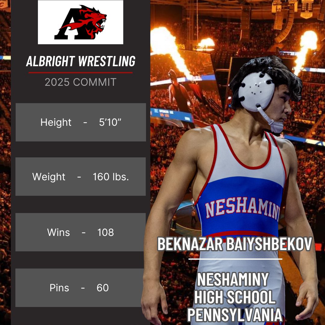 Our next competitor is from Neshaminy High School. Beknazar Baiyshbekov projects 165 or 174 lbs. Baiyshbekov is a 3x PIAA AAA State Qualifier. At the 2025 PIAA State Championships he lost in the blood round finishing in the top 12, &amp; 38 wins on the year. Welcome Beknazar!