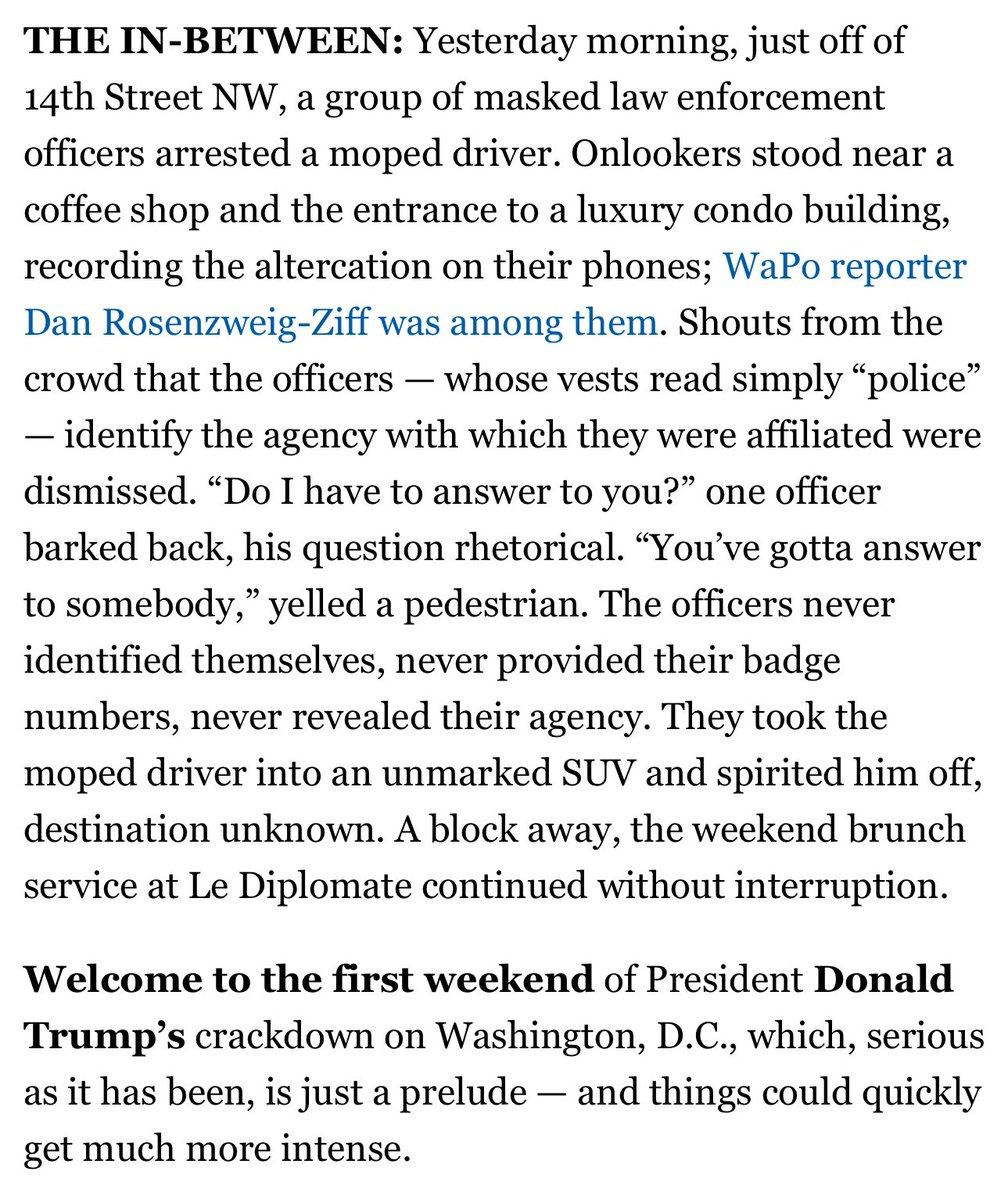 .@Politico Playbook today was written to fear DC residents into believing federal law enforcement randomly arrested an innocent “moped driver.”

If Politico had reached out to the White House for comment before publishing, we could have provided them with the facts:

The “moped