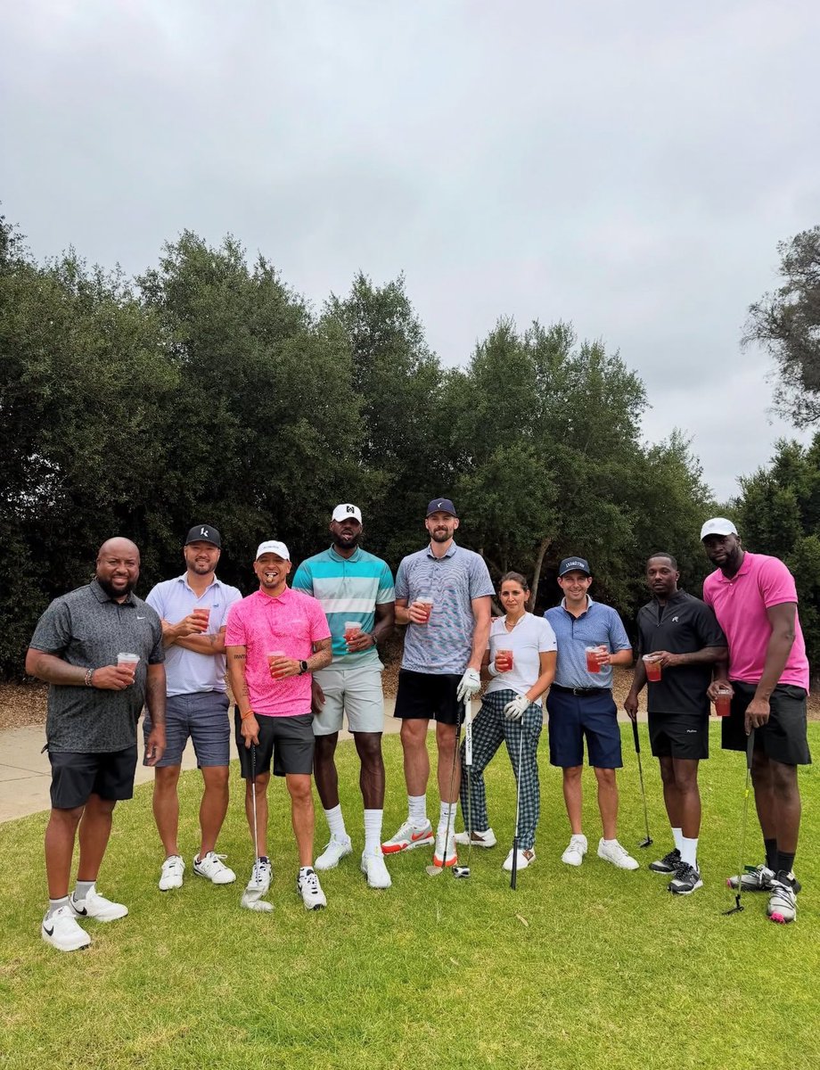 LeBron James, Kevin Love, Draymond Green, and Rich Paul golfing together today ⛳️