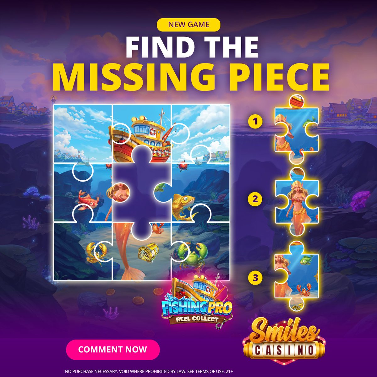 SmilesCasino's tweet photo. Smiles Challenge: Can You Find the Missing Piece? ๐งฉ
One puzzle piece is missingโฆ but which one fits perfectly? ๐
Is it piece 1, 2, or 3?
Drop your answer in the comments! ๐
Play Fishing Pro Reel Collect at Smiles Casino ๐ Link in bio!
#SmilesChallenge #SmilesCasino https://t.co/ViUW0lenZq