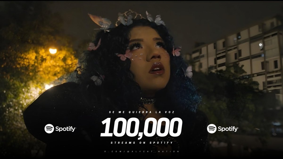 AlyCat_Nation's tweet photo. "Se me quiebra la voz” de @aly_cat_princes supera los 100MIL Streams en Spotify.

— Es su primera canción en lograrlo y la primera del álbum "REALIDAD". https://t.co/VERmNmVdkg