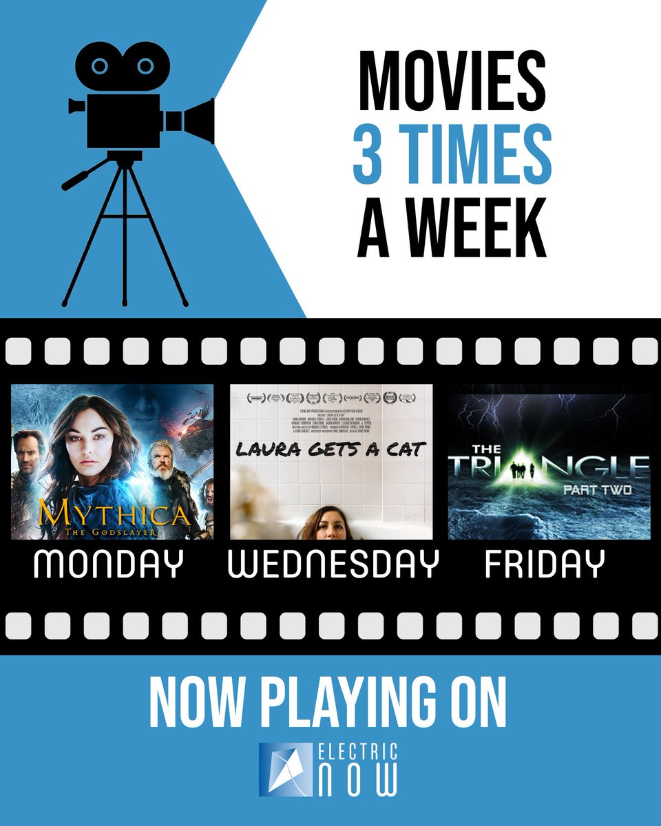 Summer movie nights are on! 🍿 Don't miss out on Mythica: The Godslayer, Laura Gets a Cat, and The Triangle: Part 2. Watch this upcoming Monday, Wednesday, and Friday on #ElectricNOW! electricnow.tv/devices