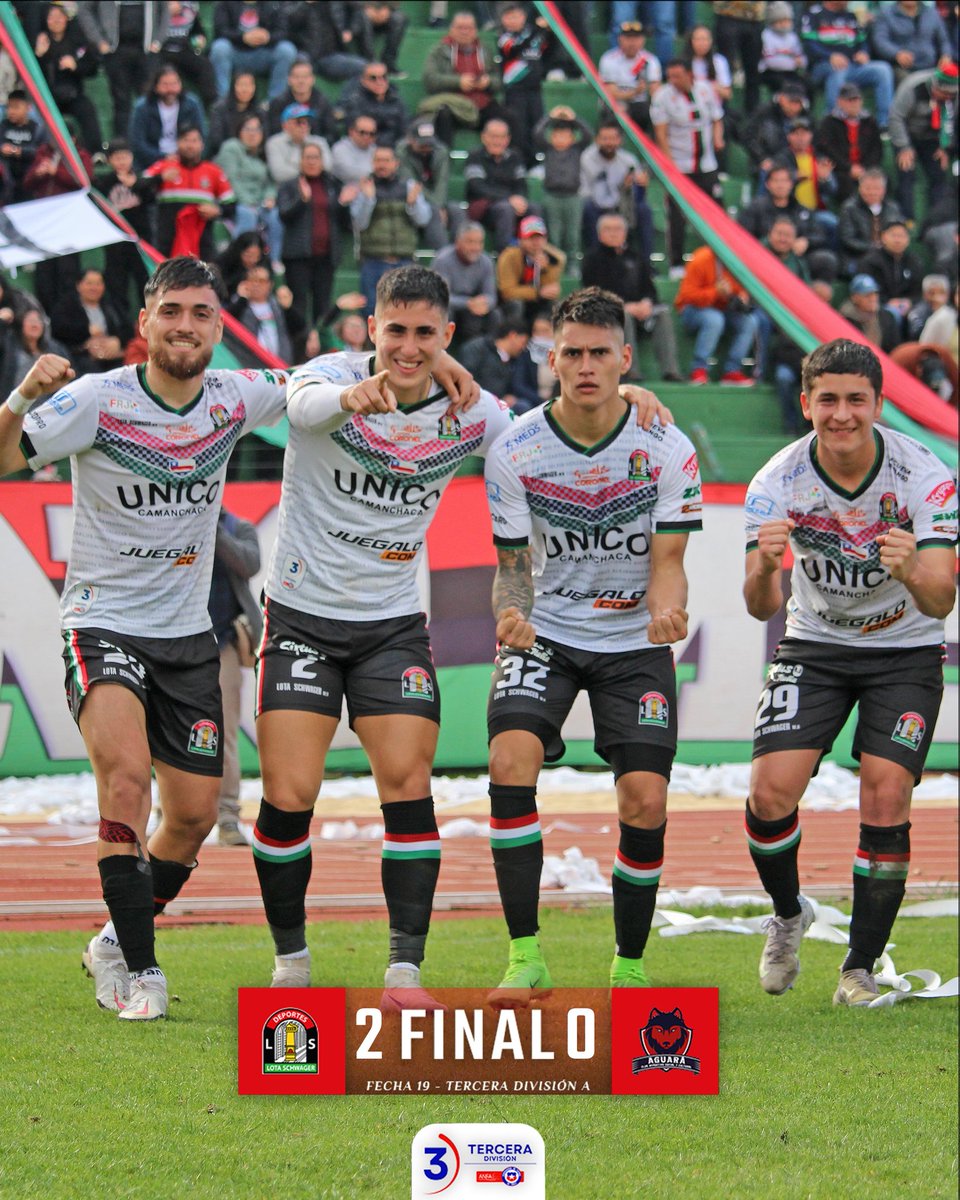 LotaSchwager_cl's tweet photo. Final del partido 🔴⚫🟢
Fecha 19 - Campeonato Tercera División A 2025 🏆
Lota Schwager 2 - 0 Aguará
40' Camilo Leiton ⚽
84' Lucas Quiroga ⚽
¡Gran triunfo mineros! A seguir a paso a paso 👊
#VamosLota https://t.co/8FhClDaTOs