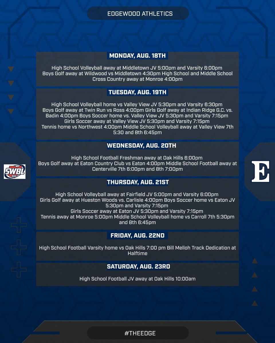 TheEdge_Athletics (@theedgeathletic) on Twitter photo A packed week of competition ahead for Cougar Nation! Check out what's in store for your Edgewood Athletics teams. Stay tuned for all the action! #THEEDGE @swblsports @swosportsdaily @thereportohio @edgewoodathlet1 <a href="/edgewoodbands/">EdgewoodBandBoosters</a> A packed week of competition ahead for Cougar Nation! Check out what's in store for your Edgewood Athletics teams. Stay tuned for all the action! #THEEDGE @swblsports @swosportsdaily @thereportohio @edgewoodathlet1 <a href="/edgewoodbands/">EdgewoodBandBoosters</a>
