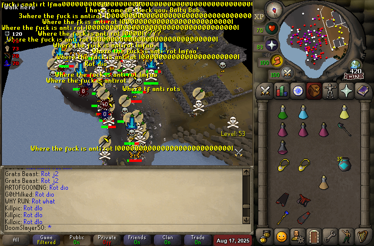 A LOT OF THESE HARMLESS @ANTIROT NOOBS WENT OUT ON SUNDAY (ROT'S DAY), SPREAD OUT OVER MULTIPLE OPEN CCS! NONE OF THEM WANTED THE SMOKE! 🤣

WE CANT BLAME THEM AFTER WHAT HAPPENED YESTERDAY! PLACE = KNOWN! 😜

GOOD FIGHT @DI! 👴

forums.rs-rot.net/t/100112/