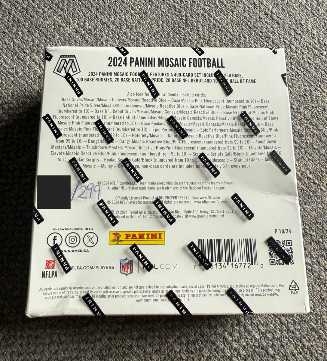 TheHobby247's tweet image. We numbered /299 this 2025 #NFL Mosaic Megabox &amp;amp; we’re shipping it for FREE to the 1st follower who guesses what number it is! 

Only one guess per page &amp;amp; must be following @TheHobby247 to win 🤝 #TheHobby