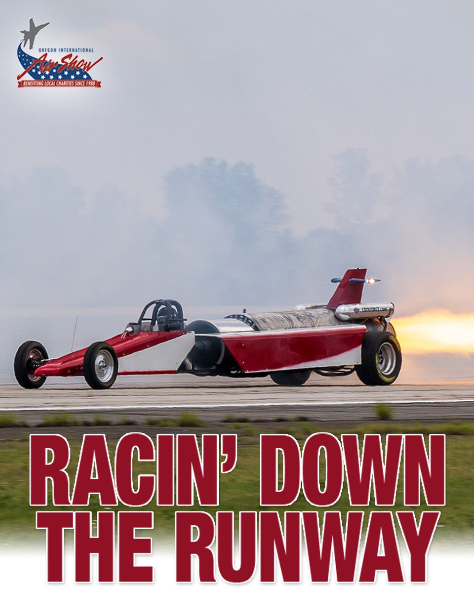 oregonairshow's tweet photo. Bringing the firepower to the runway is Bill Braack in the Smoke-n-Thunder JetCar!

Smoke-n-Thunder joins our epic lineup, including the Canadian Forces Snowbirds, USAF F-16 Viper Demo Team, the USN Growler Airshow Team, and more! Get your tickets today.  https://t.co/82kh54Cas2 https://t.co/XwYCSLGKPv