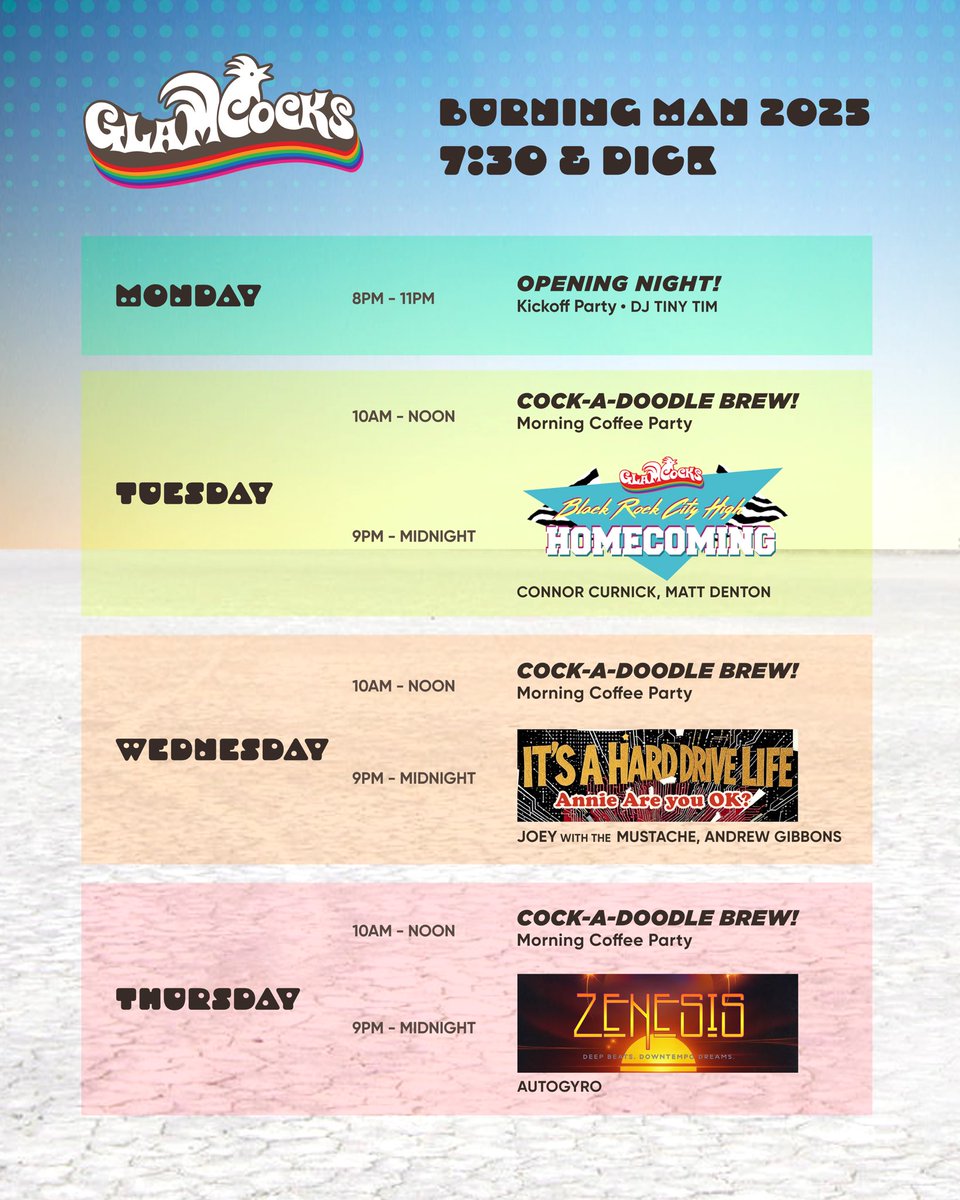 GlamCocks's tweet image. Can you believe the Burn is next week? See you in the dust! Find us at 7:30 &amp;amp; Dick. 🐓 🔥