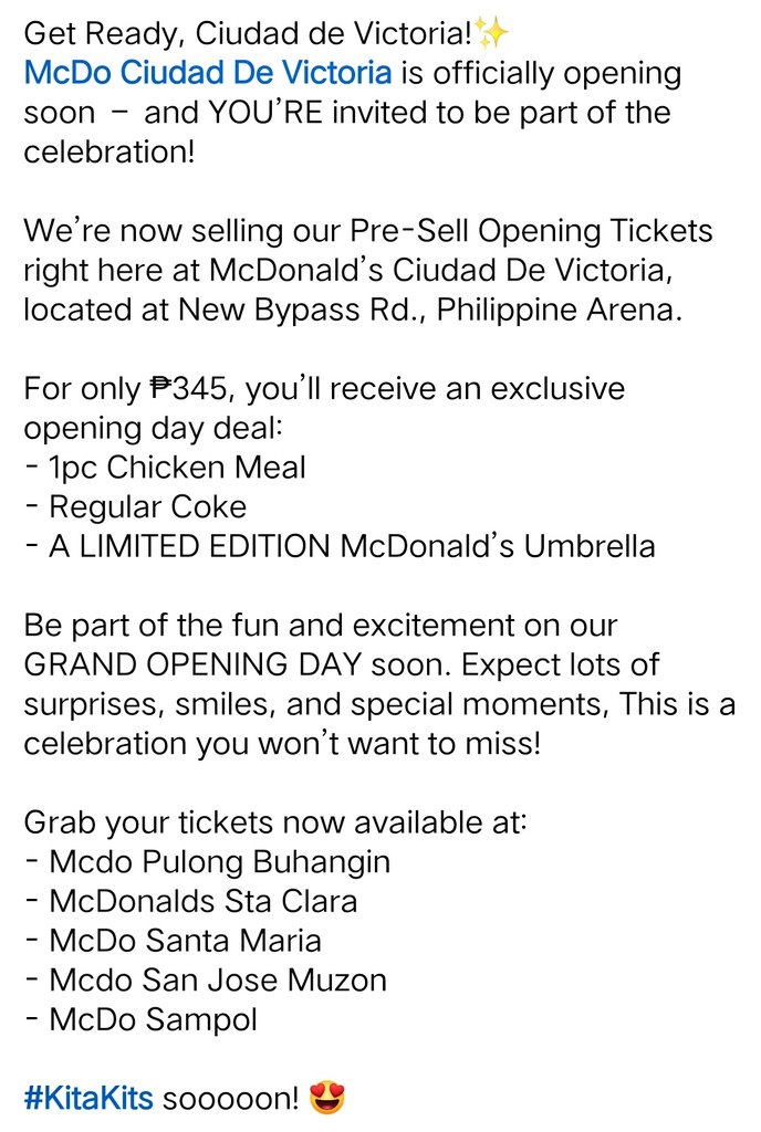 milton54708907's tweet photo. MAINE MENDOZA'S - MCDONALD'S CIUDAD DE VICTORIA - ππππ¦
Is officially opening soon!!! β¨
#Kitakits soooon πππ
@mainedcm I #MaineMendoza
#MaineMendozaAtayde
ππππππππππππ https://t.co/7wRcDlcO7O