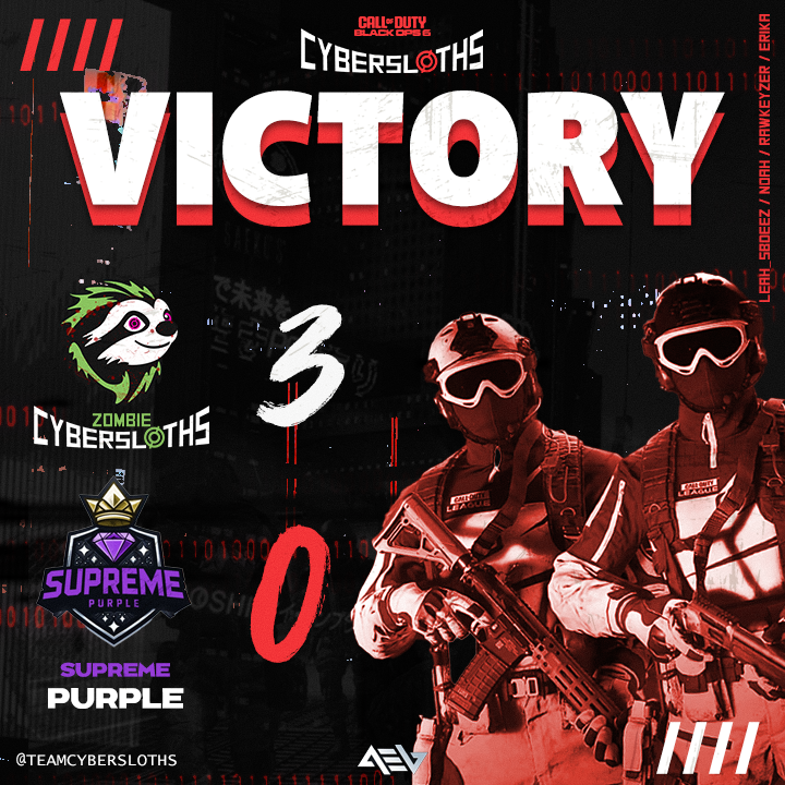 Zombie Cybersloths win 3-0 tonight against Supreme Purple 🎉

Congrats Zombies and well played Supreme Purple
