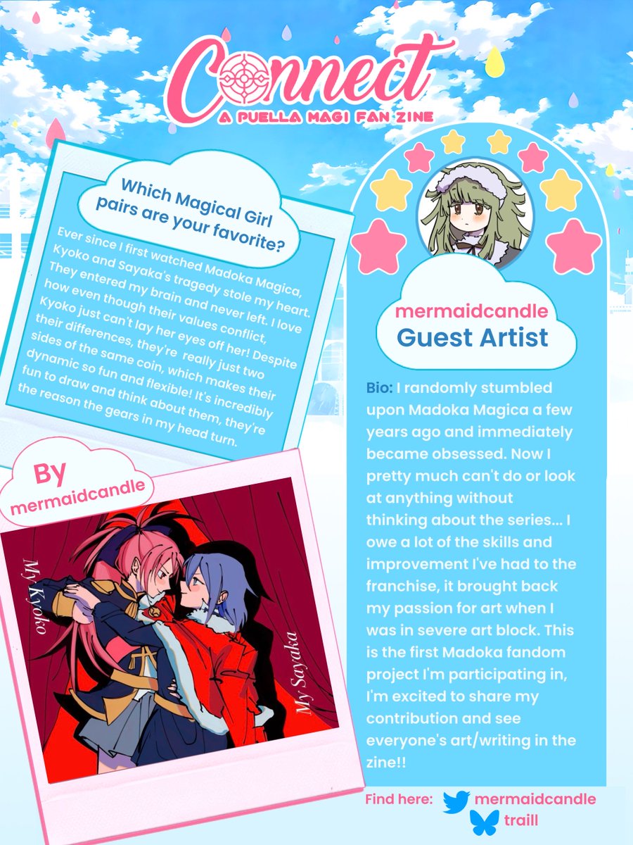 ☁︎ GUEST CONTRIBUTOR SPOTLIGHTS ☁︎

Our next guest artist is <a href="/mermaidcandle/">trail</a>, who is eternally devoted to bringing home a constant stream of only the finest of KyoSaya fanworks!

#MadokaMagica #madoka_exedra #マギレコ #まどドラ生放送 #魔法少女まどかマギカ