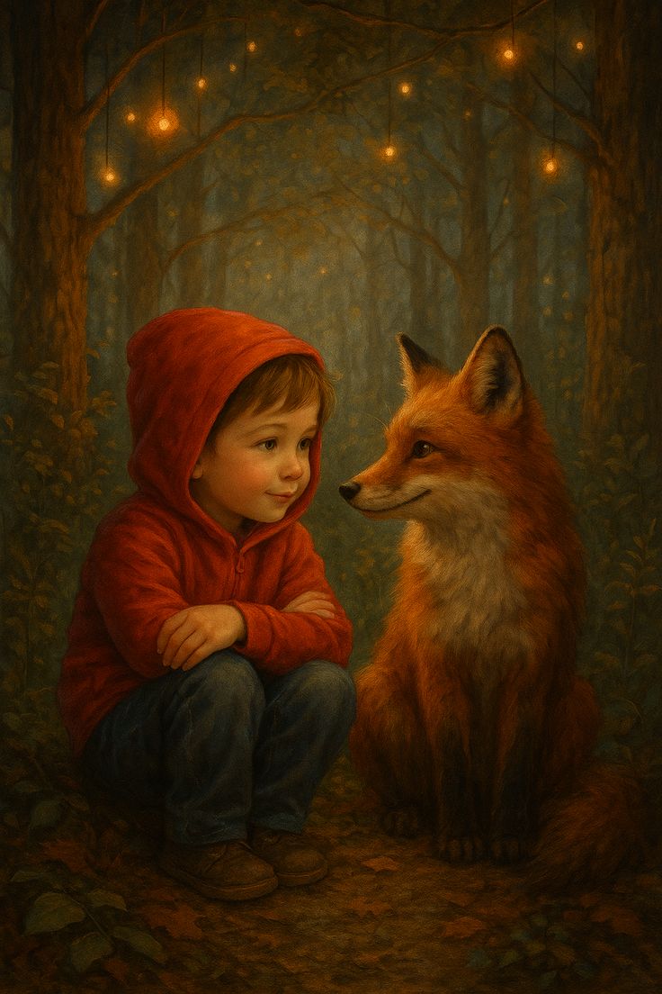 "Un niño y su amigo zorro en un bosque mágico". ✨🦊🪄
#AIArtwork