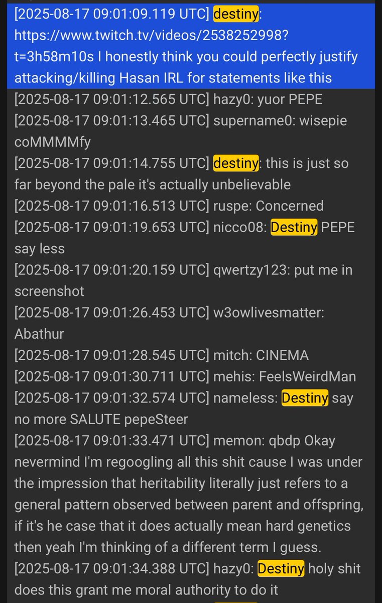 instead of taking care of his son who has now turned into a nazi, this sociopathic cult leader is actively telling his audience that it's moral to kill me in real life because i said Palestinians have a legal right to resist against an illegal occupying force conducting a raid.