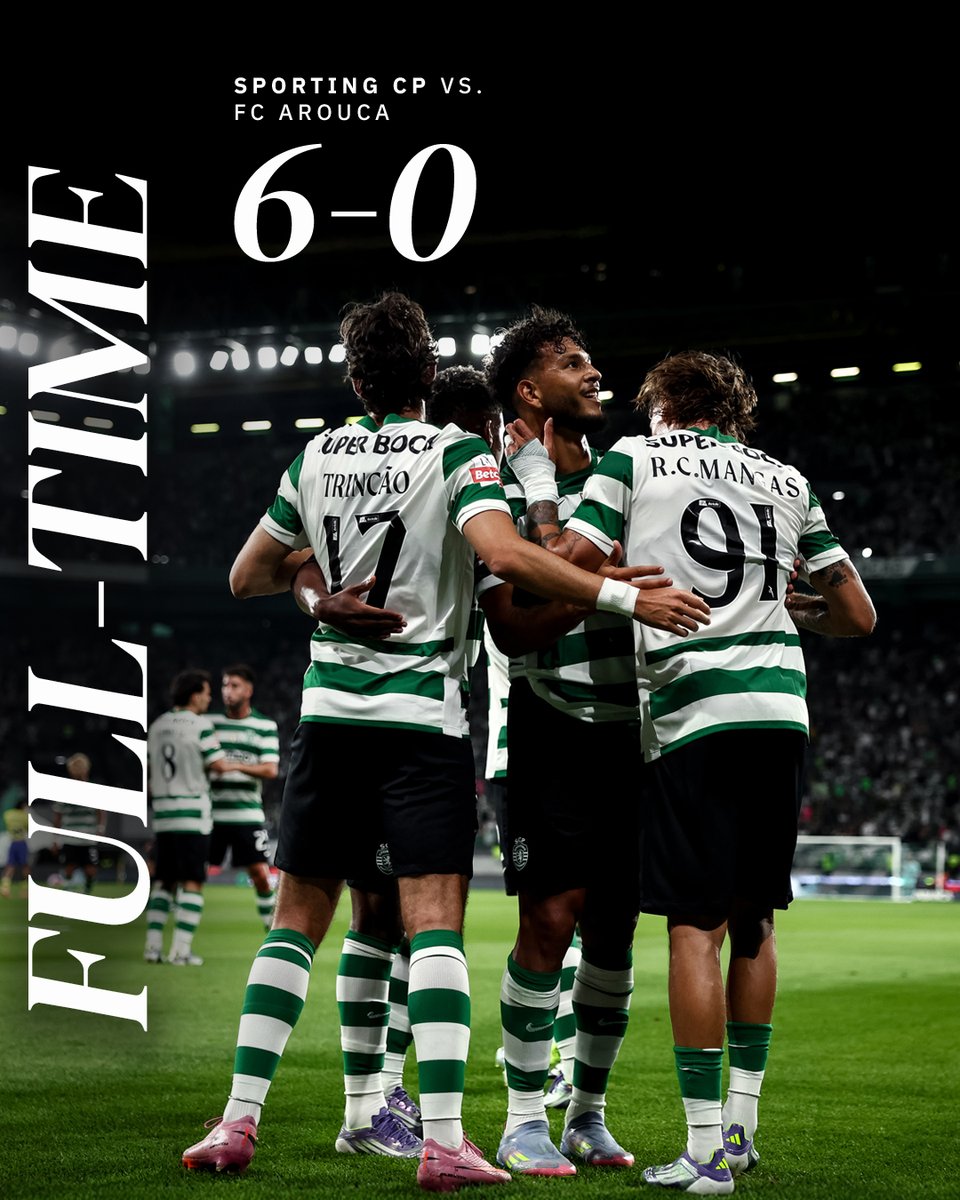 ⏹ Full-time 🙌

⚽ Mangas (2), Suárez (2) e Trincão (2)
🟢 6-0 🟡 // #SCPFCA