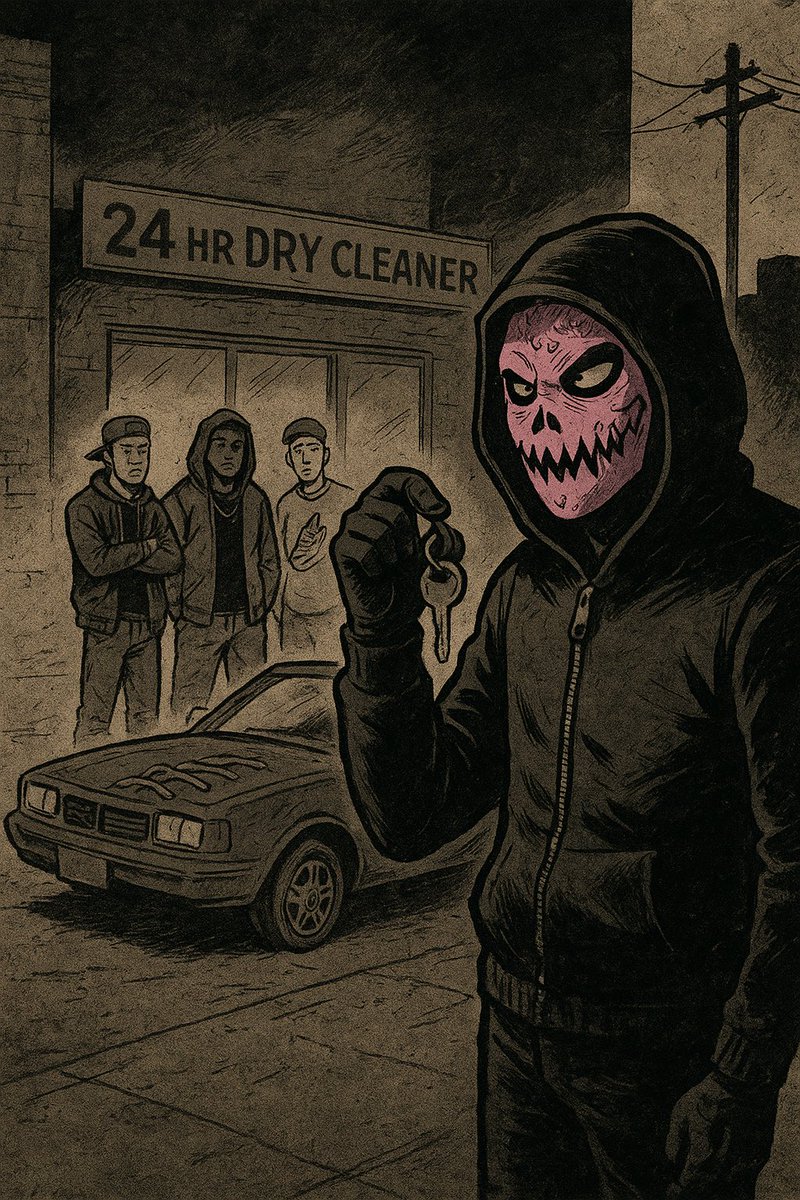 Savage runs into the Shoelace Mafia behind a 24-hour dry cleaner.
They’re peacocking in custom kicks.
Savage drops a disrespectful one-liner.
Then he jacks their getaway car… without even driving it.