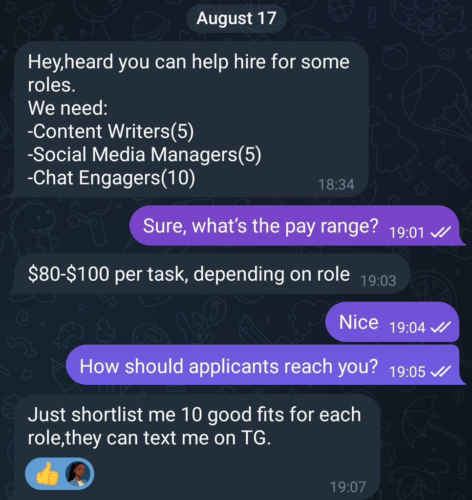 🚨 WEB3 CREATORS WANTED 🚨

I’m looking for:
✦ Content writers(5)
✦ Social Media Managers(5)
✦ Chat Engagers(10)

Pay: $80 – $100 per task (depending on role &amp; quality).

Simple jobs, no gatekeeping.

I’ll provide:
– The roles available
– Exact pay details
– How to get started
