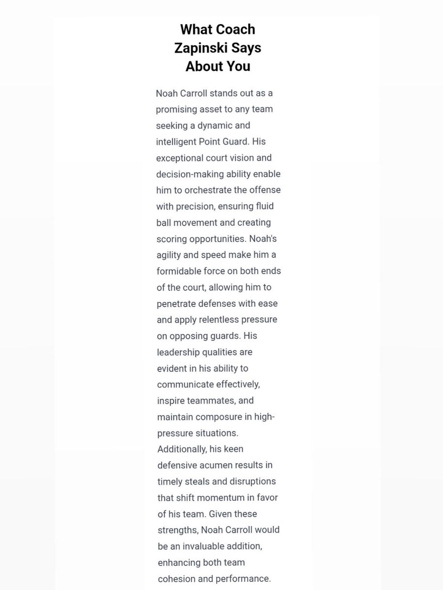 Noah Carroll (@noahcarroll_11) on Twitter photo Thank you <a href="/CoachZapinski/">Jonathan Zapinski</a> for the words I greatly appreciate it #atg #basketball #evaluation Thank you <a href="/CoachZapinski/">Jonathan Zapinski</a> for the words I greatly appreciate it #atg #basketball #evaluation
