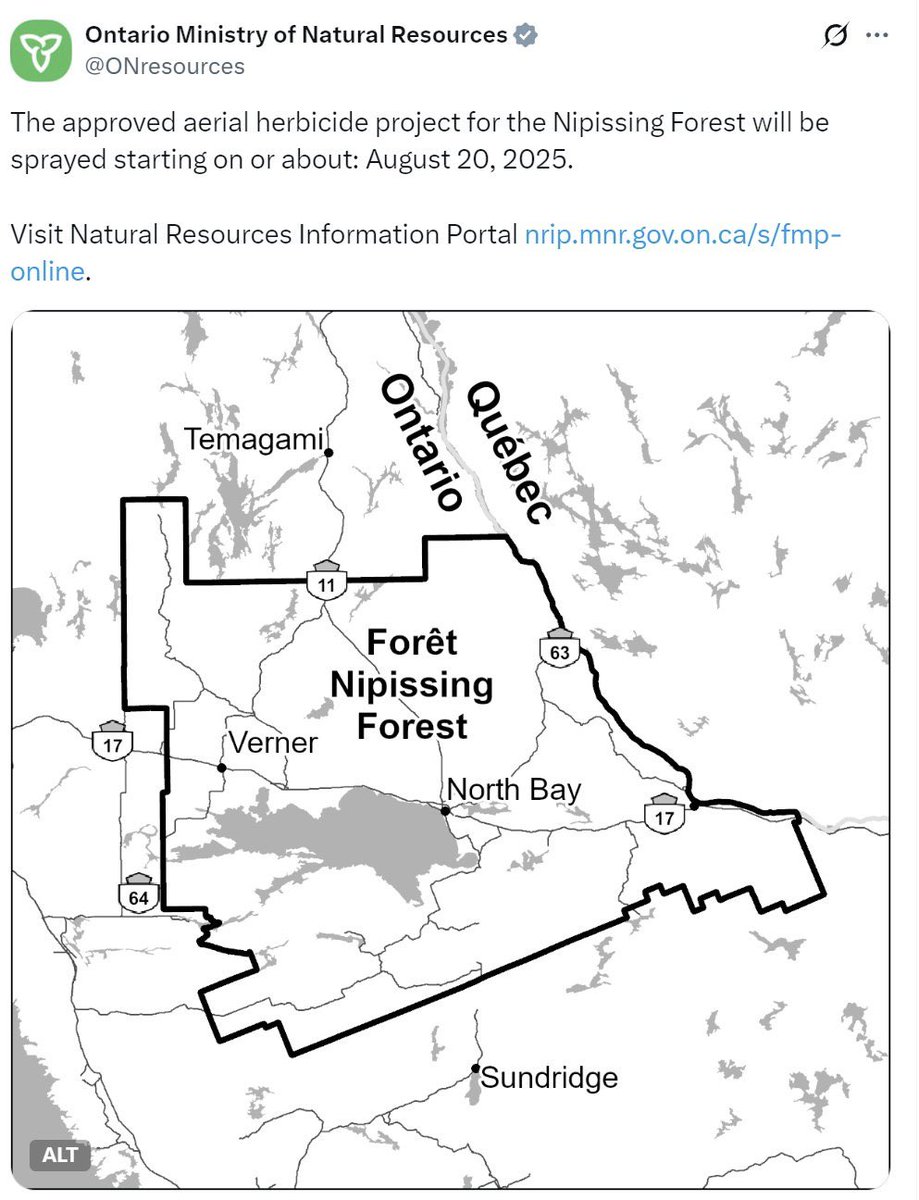 🚨BREAKING: PLANES TO SPRAY GLYPHOSATE “ROUNDUP” FROM THE SKY 

In just 3 days, forests, homes, lakes, and Canadians will all be drenched be toxic toxic chemicals without consent. 

They’ve already been finding glyphosate after the forest fires tore through.

This is CHEMICAL