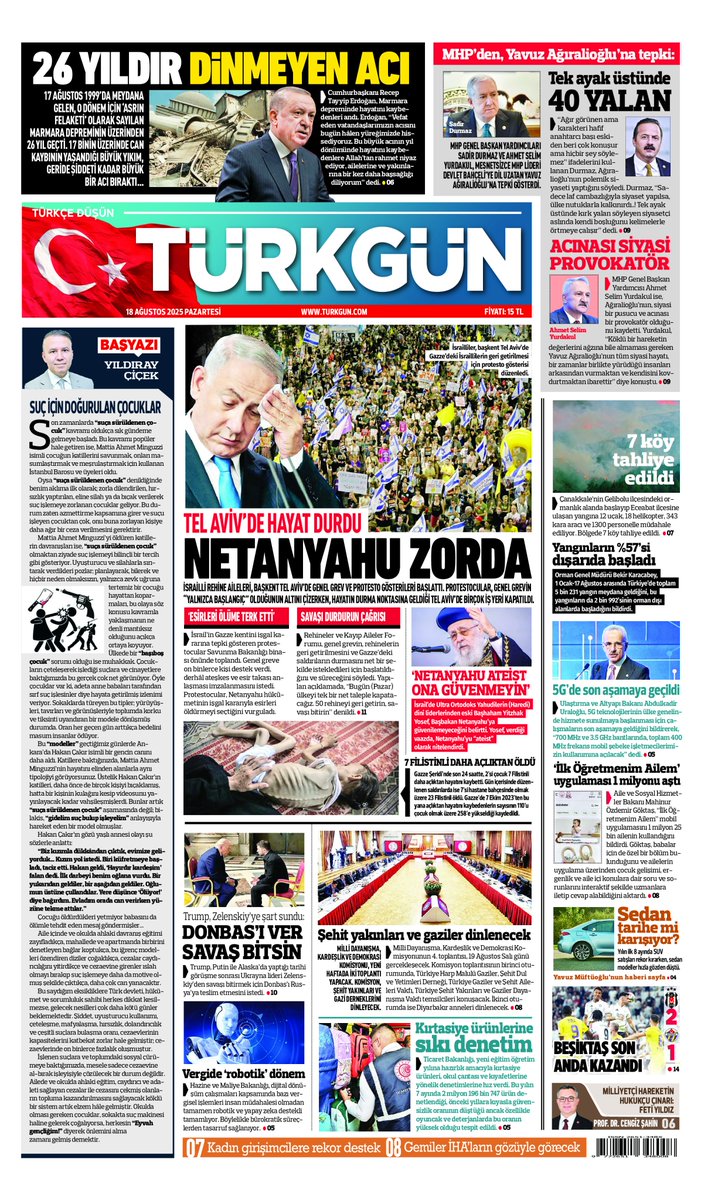 Gazetemizin 18 Ağustos 2025 Pazartesi baskısını inceleyebilirsiniz... #Türkgün #turkgungazetesi