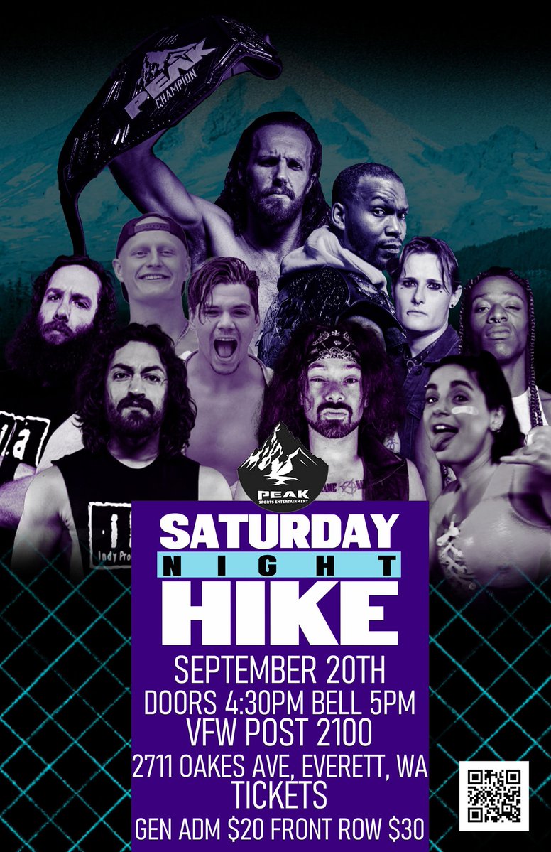 Charlie Short (@sureshotlynch) on Twitter photo Tickets for the 9/20 edition <a href="/PeakSportsPNW/">Peak Sports Entertainment</a>'s "Saturday Night Hike" in Everett, WA are available NOW at brainbustertix.com
Already signed -
<a href="/BrianCooook/">Brian!</a> vs. <a href="/Reallydrakekwon/">Drake, I'm too old for this shit Kwon</a> for the #PeakSportsPNW championship
<a href="/HLGN_NathanFoxx/">Nathan Foxx 💖💜💙</a> vs. <a href="/MurphyMadsen/">Murphy Madsen</a> vs. <a href="/MaxBurnsidePNW/">Burnside Says WHOA</a> vs. Tickets for the 9/20 edition <a href="/PeakSportsPNW/">Peak Sports Entertainment</a>'s "Saturday Night Hike" in Everett, WA are available NOW at brainbustertix.com
Already signed -
<a href="/BrianCooook/">Brian!</a> vs. <a href="/Reallydrakekwon/">Drake, I'm too old for this shit Kwon</a> for the #PeakSportsPNW championship
<a href="/HLGN_NathanFoxx/">Nathan Foxx 💖💜💙</a> vs. <a href="/MurphyMadsen/">Murphy Madsen</a> vs. <a href="/MaxBurnsidePNW/">Burnside Says WHOA</a> vs.