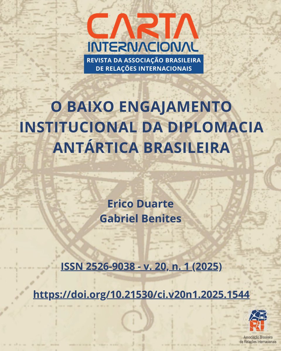 ❄️ Apesar do destaque científico do Brasil na Antártica (12º lugar mundial), o engajamento diplomático permanece surpreendentemente frágil. 

🔗 Entenda o porquê lendo o artigo completo em: cartainternacional.abri.org.br/Carta/article/…

#DiplomaciaCientífica #Antártica #PolíticaAmbiental