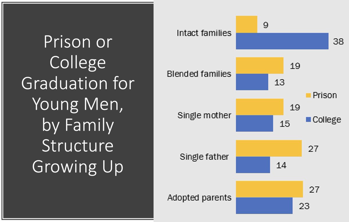 Brad Wilcox (@bradwilcoxifs) on Twitter photo Cannot wait for NYT oped acknowledging "Boy Crisis" begins in the family. NB: Young men who
✔️grow up in non-intact families *more likely to go to prison/jail than graduate from college*
✔️ grow up in intact families *more likely to graduate from college than go to prison* Cannot wait for NYT oped acknowledging "Boy Crisis" begins in the family. NB: Young men who
✔️grow up in non-intact families *more likely to go to prison/jail than graduate from college*
✔️ grow up in intact families *more likely to graduate from college than go to prison*