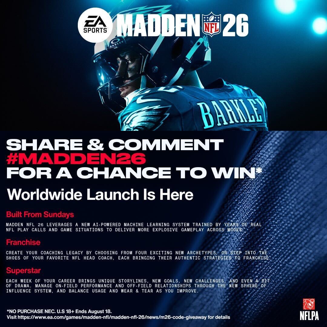 Jaboowins's tweet image. Y'all know I love sharing the Ws! I'm giving away #Madden26 codes so you can PLAY NOW 

Reply with your console and who you're most excited to play as for a chance to win 🫡