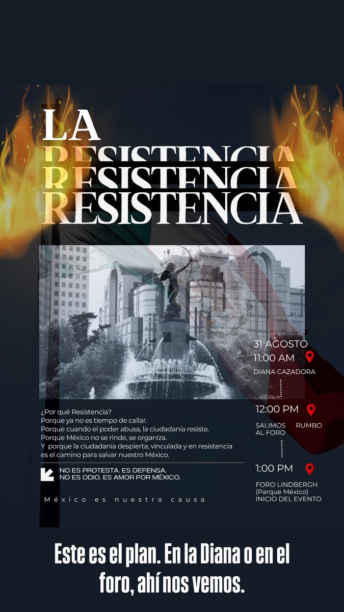 Resistir no es aguantar, es levantarse: porque México no se rinde, México se defiende

Nos vemos el 31 de agosto en las calles 
Chat: t.me/+aQzI4tsk4XxjY…
Convocatoria: