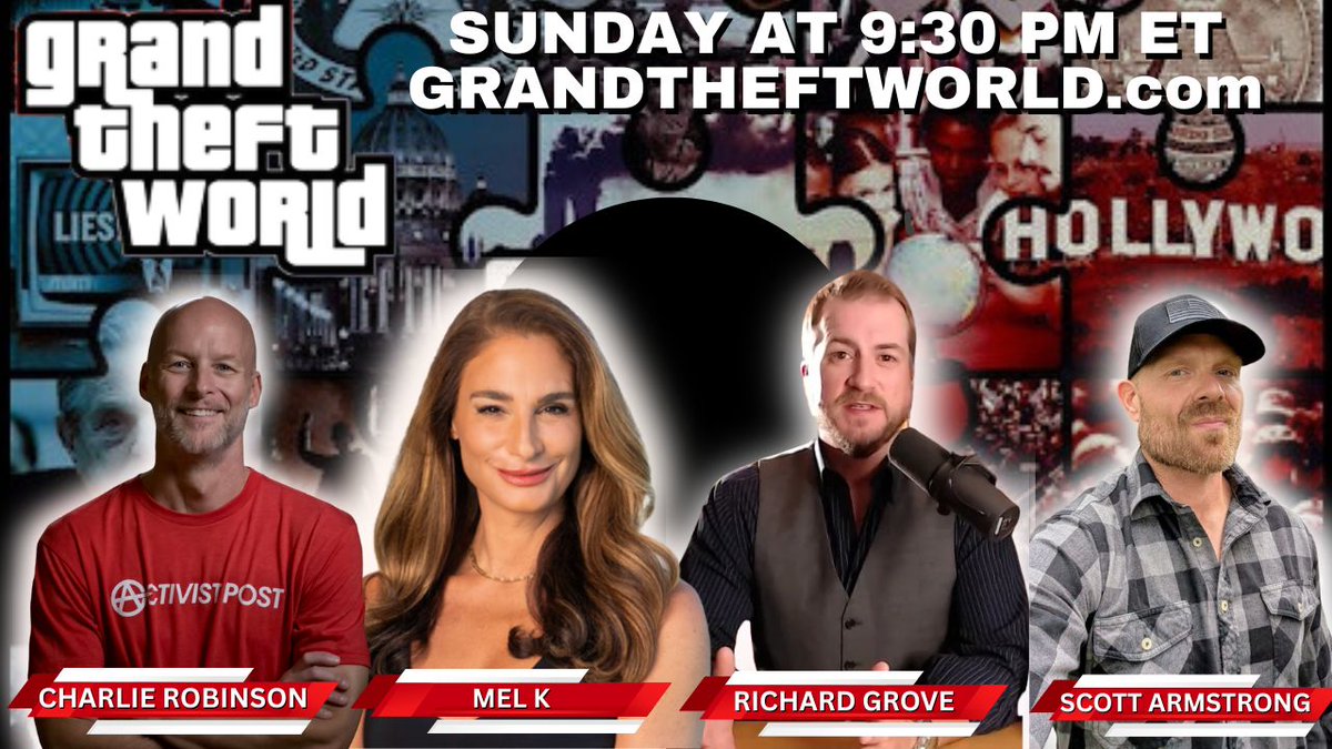 Rebunked News 🐻 (@rebunkednews) on Twitter photo BIG Grand Theft World Episode tonight with Special Guest Mel K <a href="/MelKShow/">Mel K Show</a> ! Join Forensic Historian Richard Grove <a href="/tragedyandhope/">Richard Grove</a> along with Co-Hosts Charlie Robinson <a href="/macroaggressio3/">Macroaggressions Podcast with Charlie Robinson</a> and Scott Armstrong <a href="/Rebunkednews/">Rebunked News 🐻</a>
Come get FACT UP!
rumble.com/v6xpxxg-grand-… BIG Grand Theft World Episode tonight with Special Guest Mel K <a href="/MelKShow/">Mel K Show</a> ! Join Forensic Historian Richard Grove <a href="/tragedyandhope/">Richard Grove</a> along with Co-Hosts Charlie Robinson <a href="/macroaggressio3/">Macroaggressions Podcast with Charlie Robinson</a> and Scott Armstrong <a href="/Rebunkednews/">Rebunked News 🐻</a>
Come get FACT UP!
rumble.com/v6xpxxg-grand-…