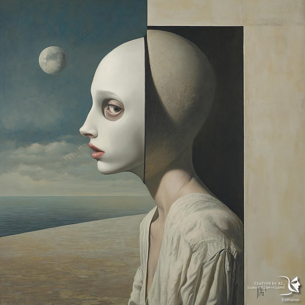 "Moonlit Disguise of the Absent Self"

Good night, friends. I hope your weekend was as strange and beautiful as your dreams.

#AIArt #DigitalSurrealism #GothicArt #FantasyArt #MidJourney
