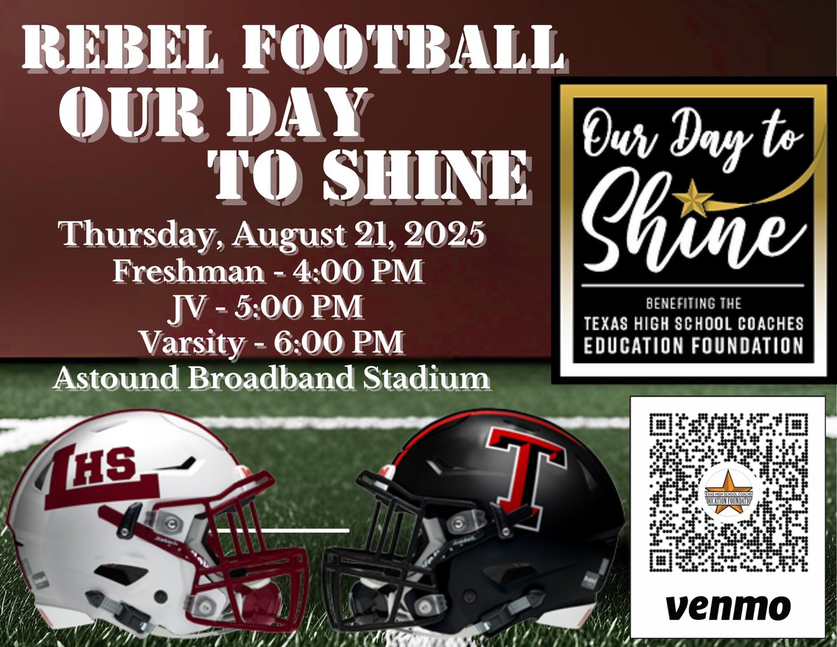 This will be OUR DAY TO SHINE with all proceeds of our game donated to the THSCEF Benevolence Fund to assist athletes &amp; coaches going through hardships. You’ll be making a contribution to a great cause. Look forward to seeing everyone at the scrimmage as we take on Tascosa.