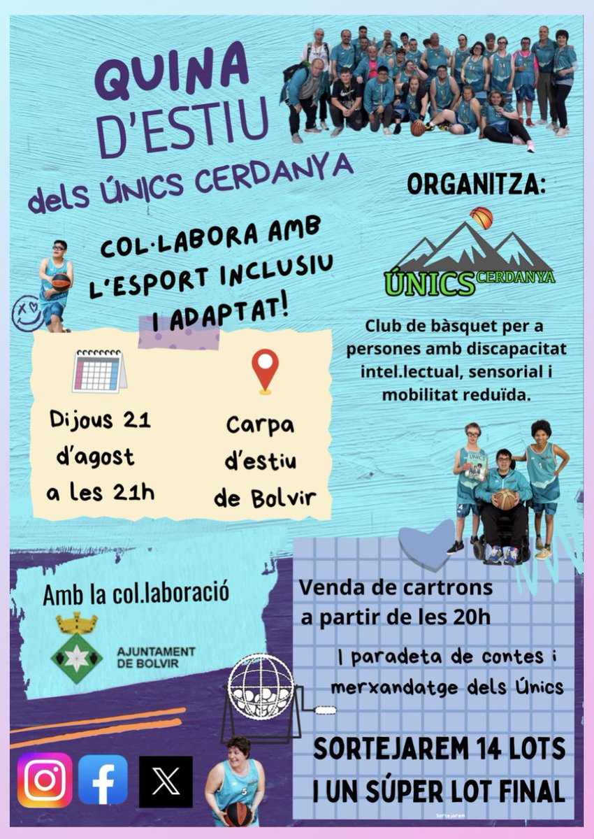 Us esperem a la QUINA d’estiu de l’esport inclusiu i adaptat de Cerdanya ! Una quina plena a vessar de regals! Dijous 21 a les 21h comença l’espectacle ! A la carpa de Bolvir. Venda de cartrons de 20h a 21h. Us esperem ! ⛹️‍♀️⛹🏼‍♂️👩‍🦽👨‍🦽