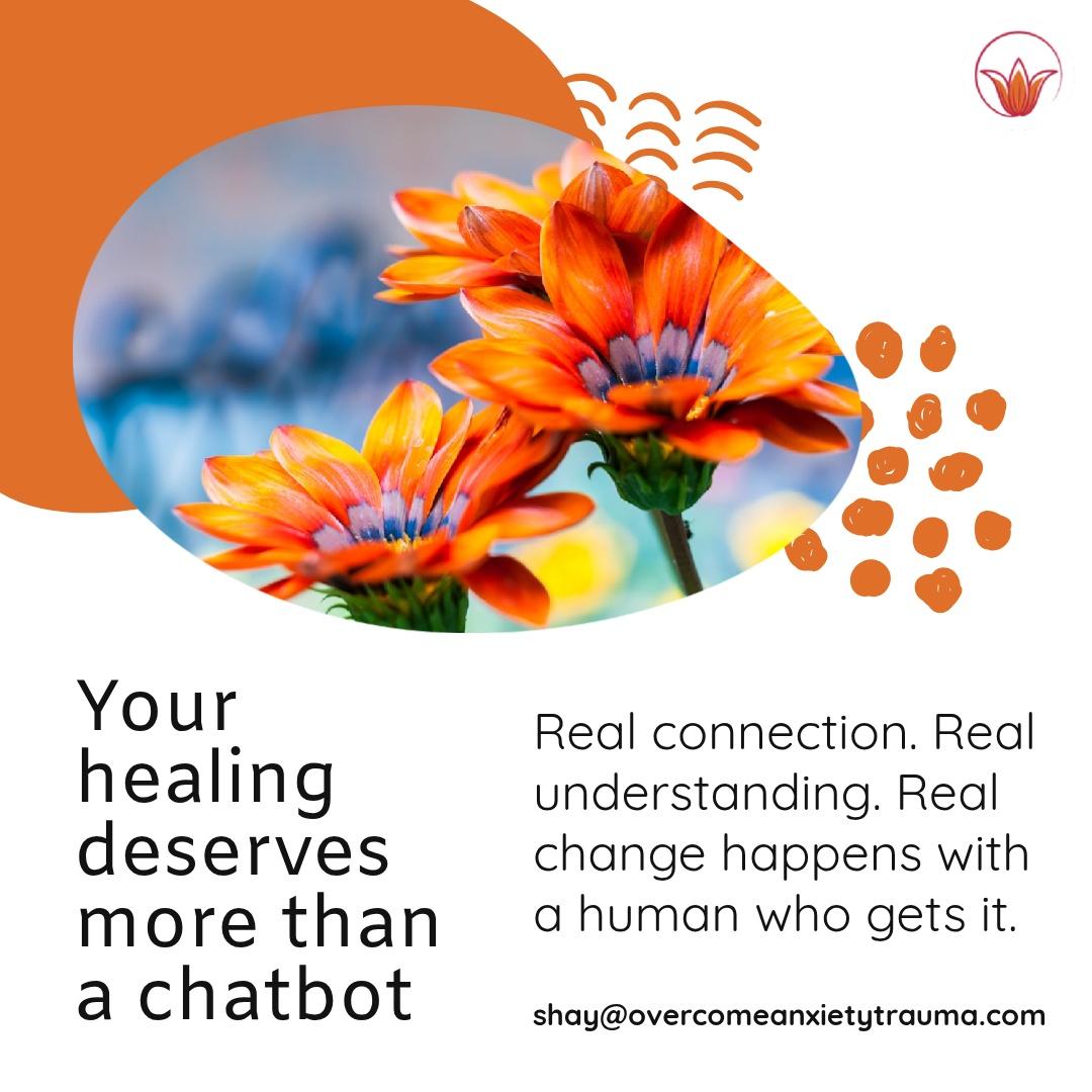 OATSHAY's tweet photo. Therapy rewires body + brain for change. Therapists answer to you — chatbots start with a disclaimer. Want to talk? shay@overcomeanxietytrauma.com

#somatictherapy #therapy #mentalhealth #accountability #AI

#traumatherapy #healingispossible #somatictherapy https://t.co/ity4iD8rXK