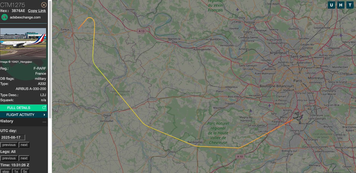 French Air Force A330 arrived at Paris Orly tonight from Evreux Air Base prior flight to Washington tomorrow