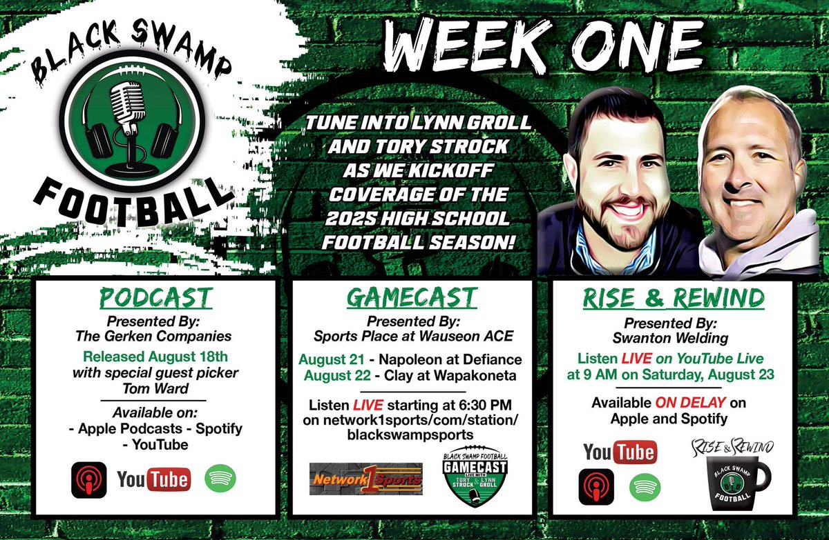Black Swamp Football - Lynn Groll (@blackswampfb) on Twitter photo We can’t wait, here’s our week 1 schedule! Looking forward to getting it started with former <a href="/DefiAthletics/">DefiBulldogs</a> standout and 1997 state champion Tom Ward joining the podcast as a guest picker! We can’t wait, here’s our week 1 schedule! Looking forward to getting it started with former <a href="/DefiAthletics/">DefiBulldogs</a> standout and 1997 state champion Tom Ward joining the podcast as a guest picker!
