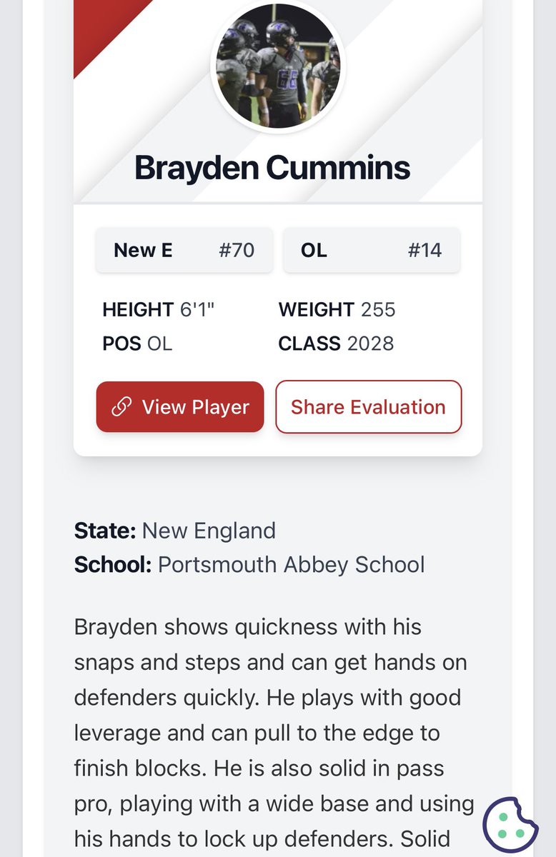 Brayden Cummins (@brayden_cummins) on Twitter photo Excited to be ranked the #14 OL in New England C/O 2028. Only up from here! <a href="/PAbbeyFootball/">Portsmouth Abbey Football</a> <a href="/CoachDunbar_/">Stanley Dunbar Jr.</a> <a href="/CopelandSilasV/">Coach Copeland</a> <a href="/NE6FB_Recruits/">NE-Recruits</a> <a href="/PRZNewEngland/">Prep Redzone New England</a> <a href="/ScoutingNE/">Coach Silva</a> Excited to be ranked the #14 OL in New England C/O 2028. Only up from here! <a href="/PAbbeyFootball/">Portsmouth Abbey Football</a> <a href="/CoachDunbar_/">Stanley Dunbar Jr.</a> <a href="/CopelandSilasV/">Coach Copeland</a> <a href="/NE6FB_Recruits/">NE-Recruits</a> <a href="/PRZNewEngland/">Prep Redzone New England</a> <a href="/ScoutingNE/">Coach Silva</a>