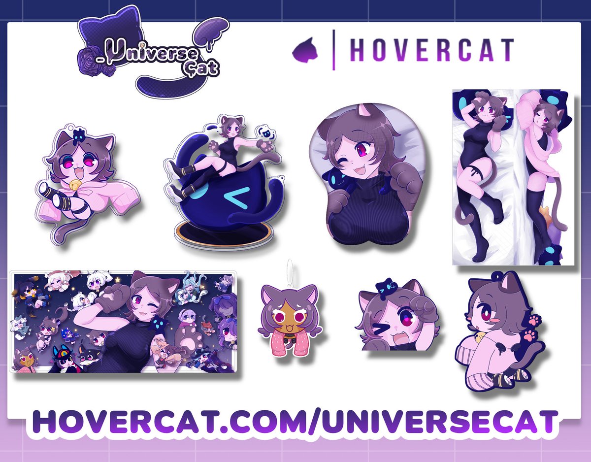 ✨THE ANNOUNCMENT!!✨
We have some wonderful merch available for preorder MEOW!! Huge thank you to the wonderful people at <a href="/HovercatApparel/">HVRCAT</a> for making this possible!!

The long awaited dakimakura and booba mousepad are here as well!! 

🔻Come get them while it's hot!!! 🔻