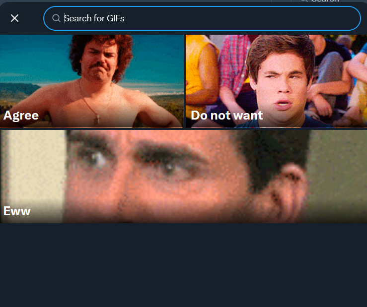 kitindigo's tweet photo. @jimstewartson I can't stop laughing that I wanted to find a gif to respond to this, just for my amusement. And now when I click the link to gifs, these are my options and that's it. https://t.co/mfTM7fBoRm