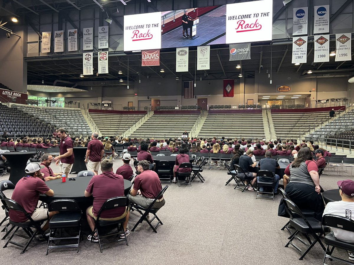 Little Rock Trojans (@lrtrojans) on Twitter photo We’re Back!
Student-athletes, coaches and athletic staff are in the Jack Stephens Center this evening for “Welcome to The Rock,” the annual Back to School event for Trojan Athletics. 
#LittleRocksTeam ⚔️ We’re Back!
Student-athletes, coaches and athletic staff are in the Jack Stephens Center this evening for “Welcome to The Rock,” the annual Back to School event for Trojan Athletics. 
#LittleRocksTeam ⚔️
