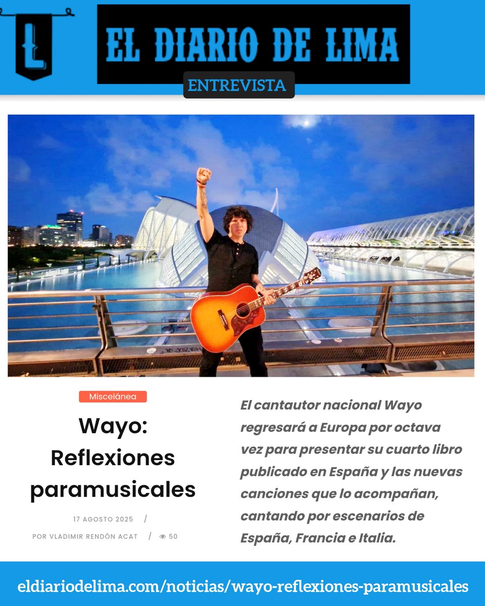 #Entrevista para El Diario de Lima, con motivo de la próxima presentación del nuevo libro y gira acústica.

eldiariodelima.com/noticias/wayo-… 

La música une 🫀